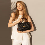 Black Quilted Caviar Leather Top Handle Bag - Black