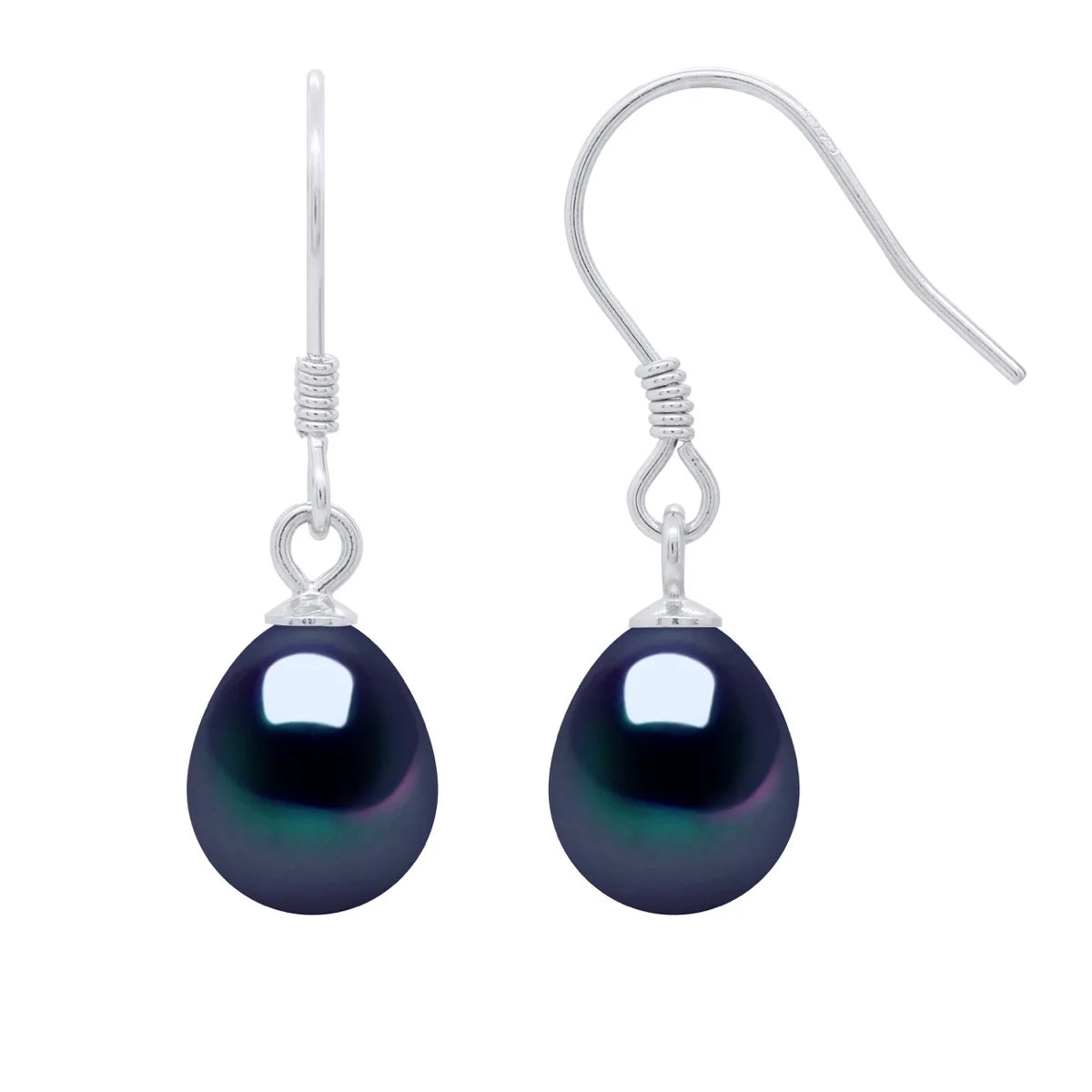 Drop Drop Earrings Freshwater Pearl Black Sterling Silver 8-9mm Hook