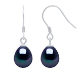 Drop Drop Earrings Freshwater Pearl Black Sterling Silver 8-9mm Hook