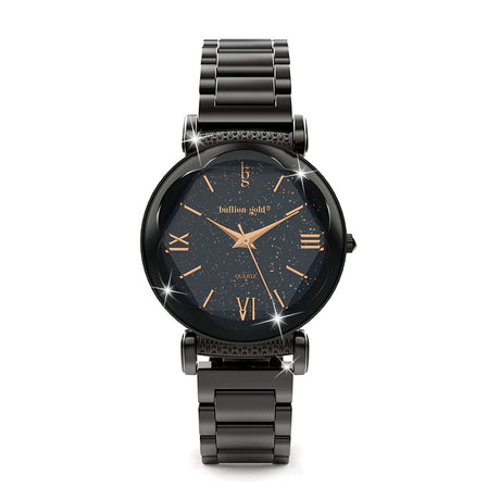 Bullion Gold Bullion Gold Romish Watch Embellished with Glittering Crystals - Black and Rose Gold