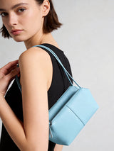 Pebbled Leather Pillow Shoulder Bag - Blue