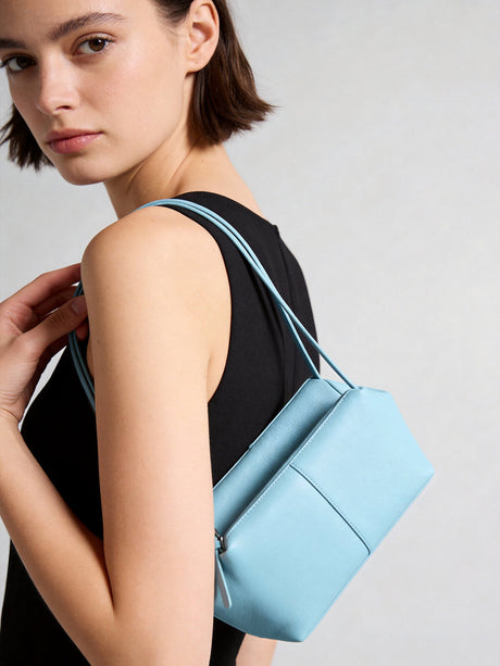 Pebbled Leather Pillow Shoulder Bag - Blue