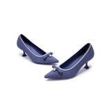 Parisian Pearl Bow Kitten Heels - Indigo