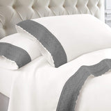 Ramesses Crochet-Lace Microfibre Sheet Set - Charcoal Lace White Fabric