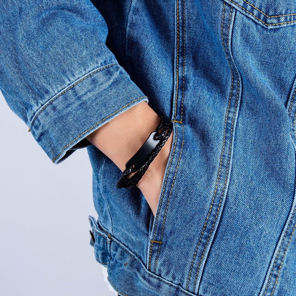 Hipster Me Vegan Leather Knitted Bracelet Black