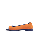 Colorblock Peep Toe Knit Flats - Orange