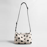 Polka Dot Canvas Hobo Bag - Ivory