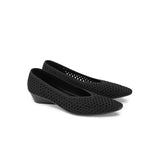 Heart Mesh Knit Pointed Toe Wedge Pumps - Black