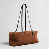Suede Leather East-West Bowling Bag - Brown