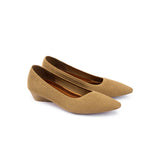 Diagonal Cut Knit Pointed Toe Wedge Flats - Tan