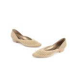 Open Weave Pointed Toe Wedge Work Shoes - Beige