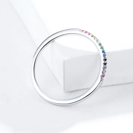 Solid 925 Sterling Silver Rainbow Colourful Casual Ring