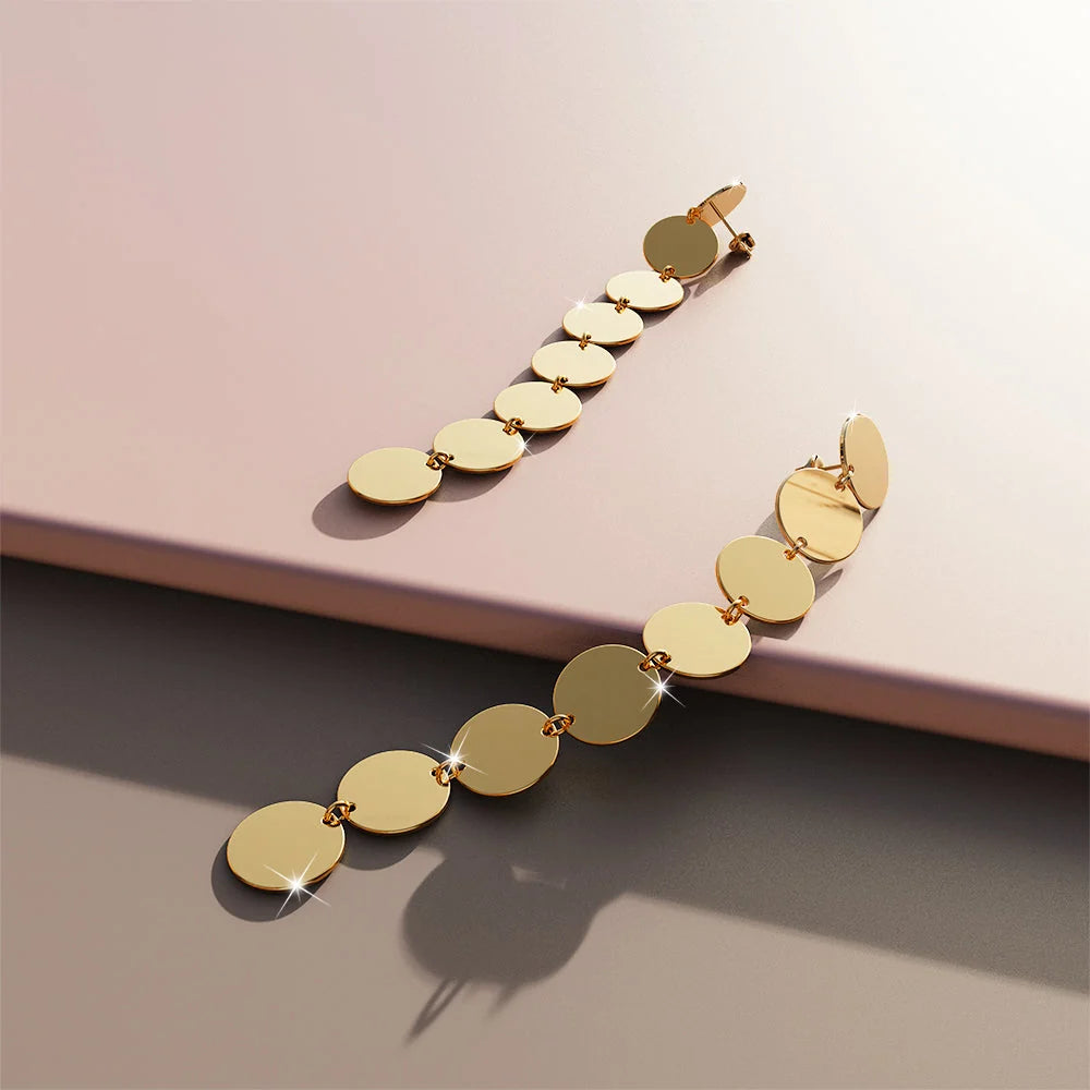 Bullion Gold Round Disc Dangle Gold Layered Earrings