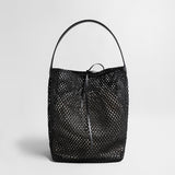 Handwoven Straw Bucket Tote - Black