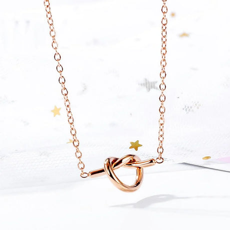 Boxed Single Knotted Tie Promise Necklace and Bangle Set in Rose Gold Plated