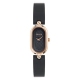 Furla Ooh Rose 32mm Oval Rose Gold-Tone Case with Black Leather Strap