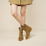 Knit Block Heel Ankle Boots - Tan