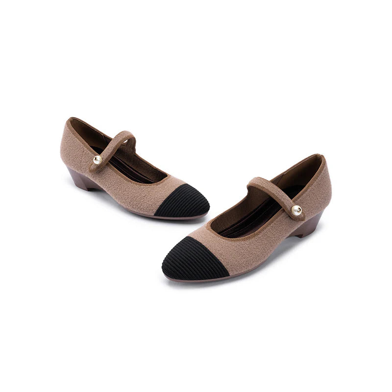 Vintage Tweed Low Heel Mary Jane Shoes - Mocha