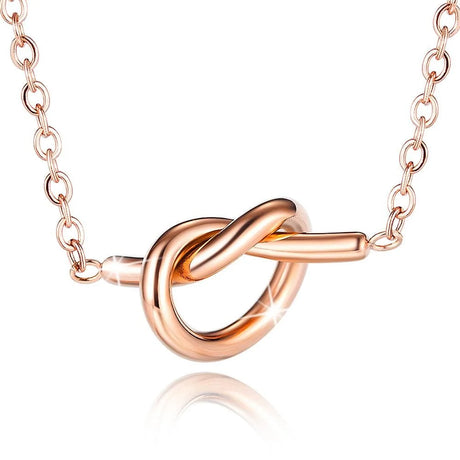 Boxed Single Knotted Tie Promise Necklace and Bangle Set in Rose Gold Plated
