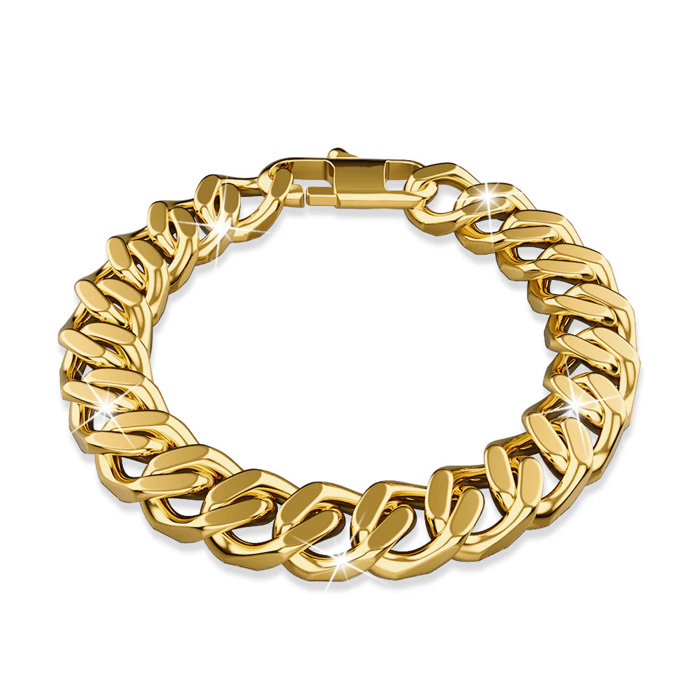 Bullion Gold Muse Cuban Gold Layered Stainless Steel Chain Bracelet