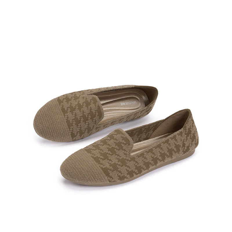 Houndstooth Knit Slip-On Flat Loafers - Mocha