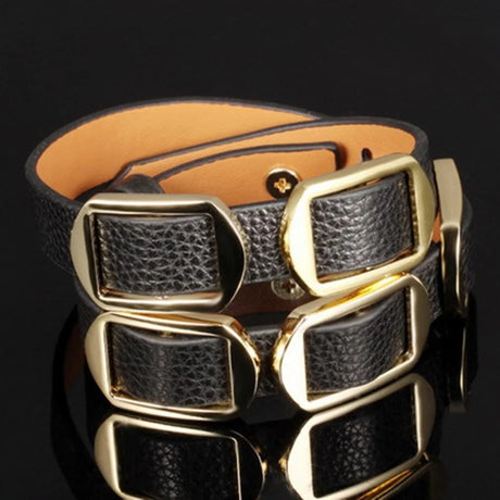 Genuine Cow Leather Wrap Bracelet With 18K Gold Buckle