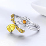 Adjustable Solid 925 Sterling Silver Darling Bee Daisy Ring