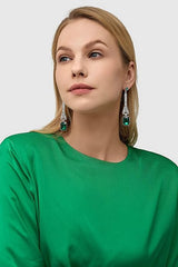 Liv Oliver 18K White Gold Green Long Statement Drop Earrings