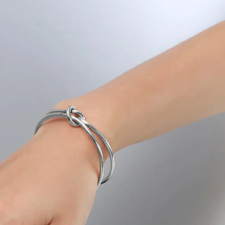 Boxed Forever Knot White Gold Titanium Cuff Bangle & Ring Set in White Gold
