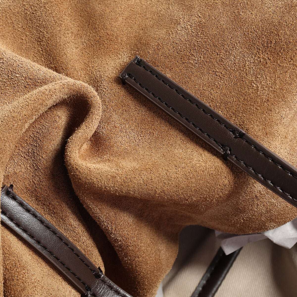 Suede Leather Structured Bowling Bag - Camel