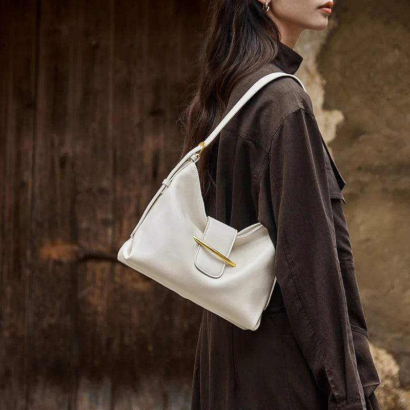 Nalandu Luxe Glossy Hobo Shoulder Bag - White