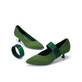 Belle Detachable Strap Mary Jane Heels - Green