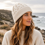 Cherry Red Cable Mohair Beanie - Beige