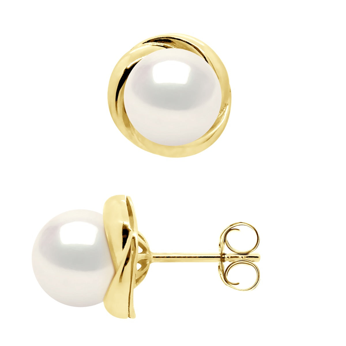 Earrings Yellow Gold - Natural White - Longueur 42 cm