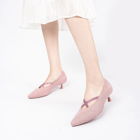Countess Cross-Strap Kitten Heels - Pink
