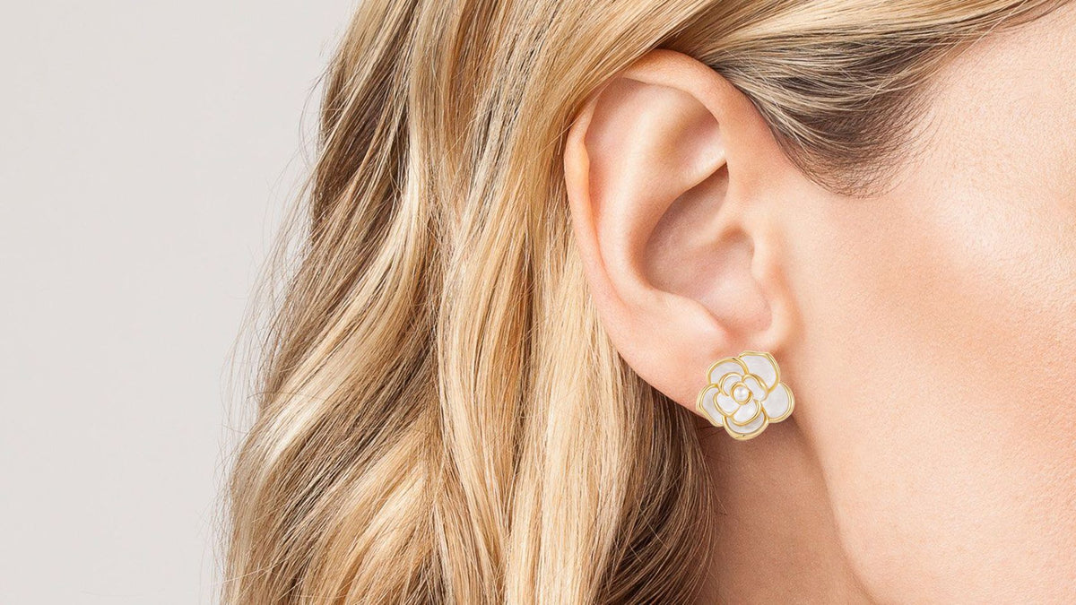 Liv Oliver 18K Gold White Blooming Pearl Stud Earrings