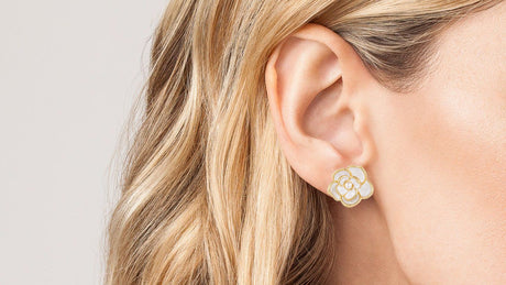 Liv Oliver 18K Gold White Blooming Pearl Stud Earrings