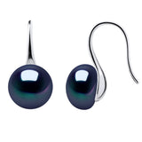 Earrings Button Freshwater Pearl Black Sterling Silver 9-10mm Hook