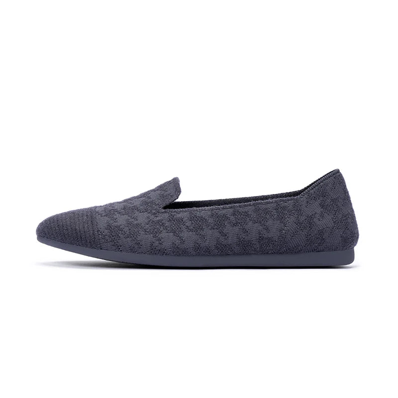 Houndstooth Knit Slip-On Flat Loafers - Charcoal