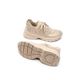 Rhinestone Mesh Knit Chunky Platform Sneakers - Beige