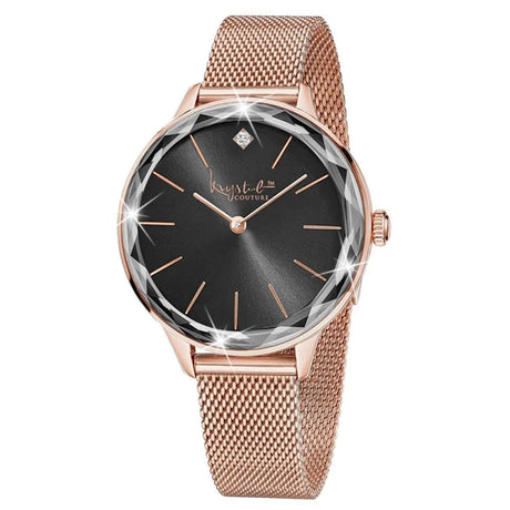Boxed of Krystal Couture Mineral Glass Watch with Earrings Embellished with Crystals from SWAROVSKI® Set in Rose Gold