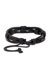 Stephen Oliver Black Leather Multi Layer Adjustable Bracelet