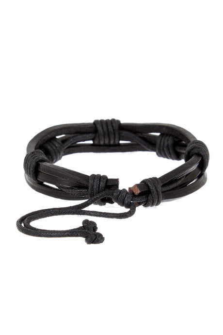 Stephen Oliver Black Leather Multi Layer Adjustable Bracelet