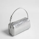 Patent Embossed Calfskin Cylinder Bag - Silver