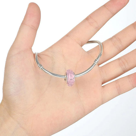 Solid 925 Sterling Silver Pink Bubbles Inclusion Murano Glass Charm
