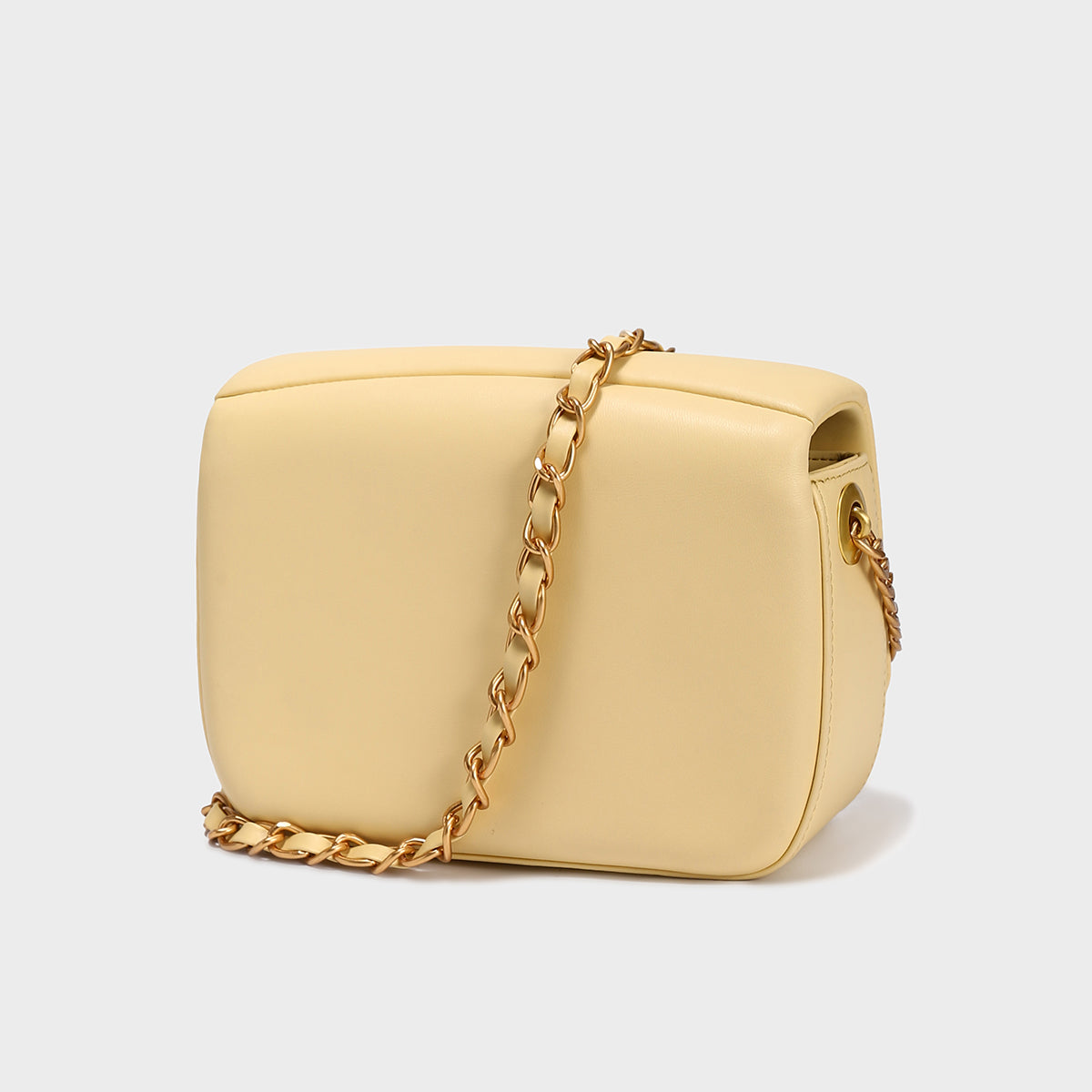 Structured Buckle Leather Shoulder Bag - Yellow