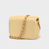 Structured Buckle Leather Shoulder Bag - Yellow