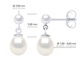 Earrings In White Gold and Real Cultured Freshwater Pearls Pear 7-8 mm - Natural Pearl White - Height Earrings 2 cm