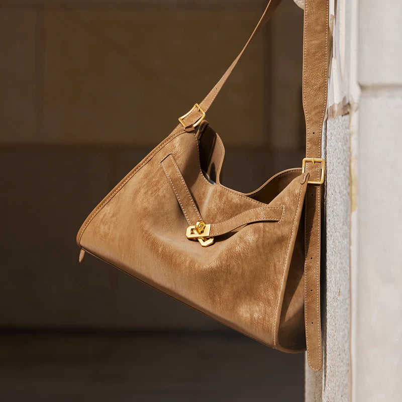 Nalandu Luxe Slouch Lock Shoulder Bag - Camel