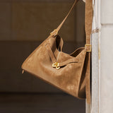 Nalandu Luxe Slouch Lock Shoulder Bag - Camel